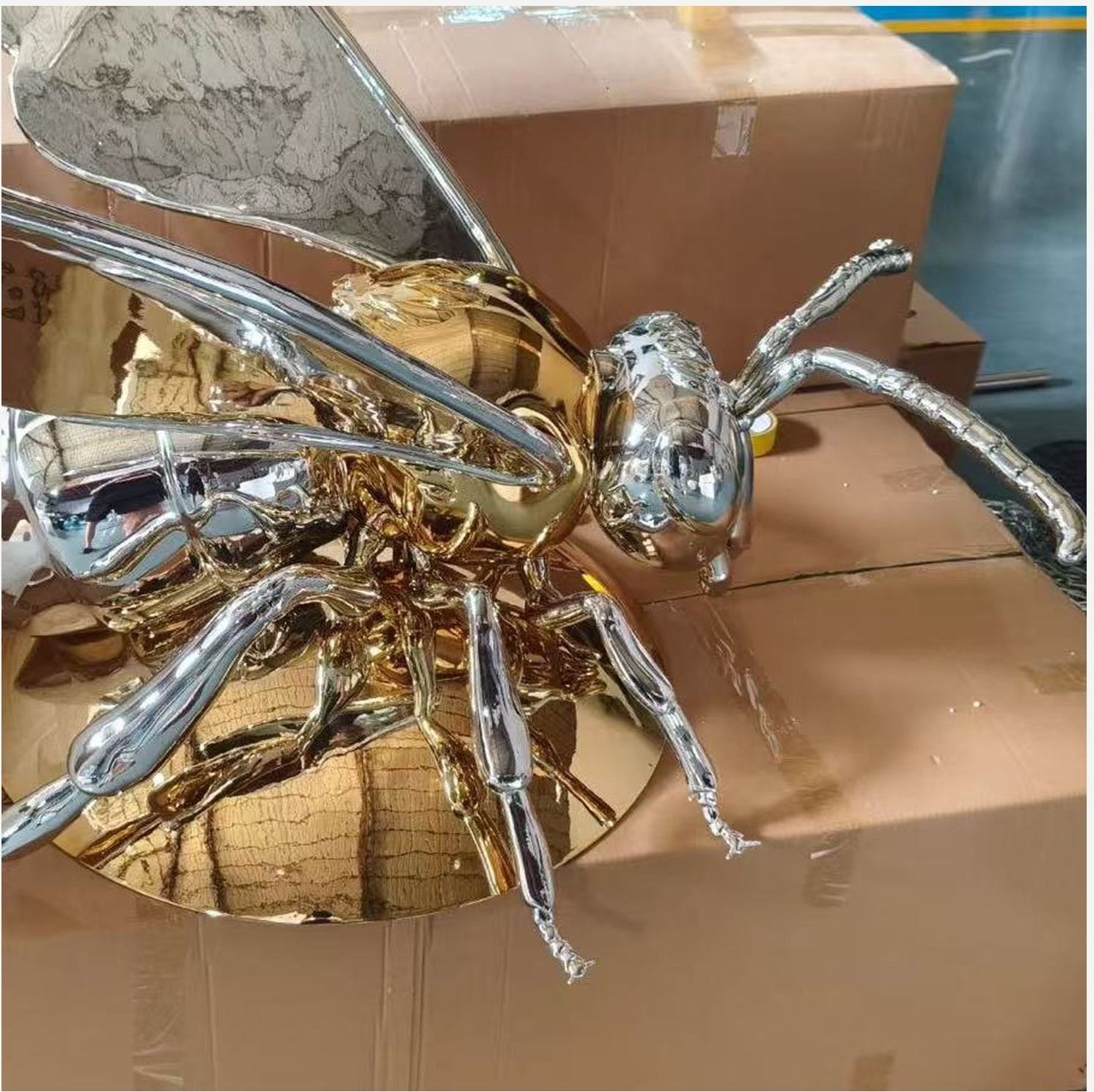 Close view of the insect head and reflective wings