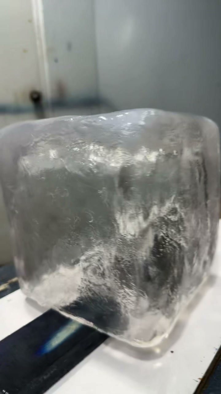 Close view of the ice-like texture of a resin cube